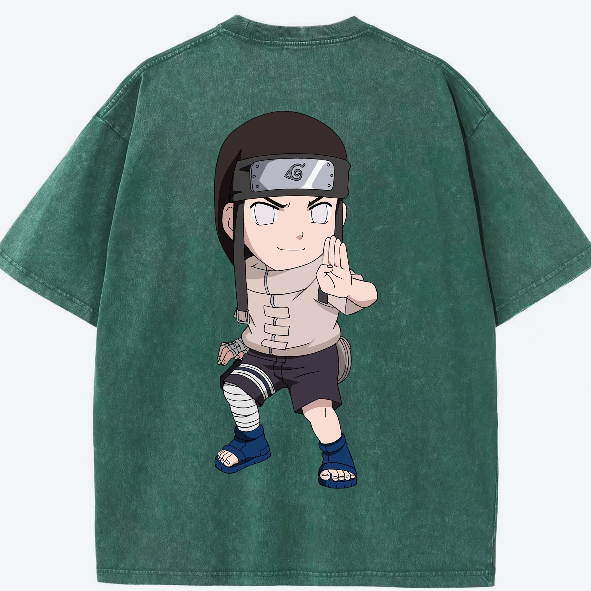 （画像用） NARUTO -ナルト- 日向ネジ Hyūga Neji 綿100% ヴィンテージ風 半袖Tシャツ（背面プリント）